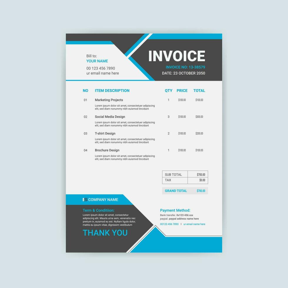 invoice template design vector