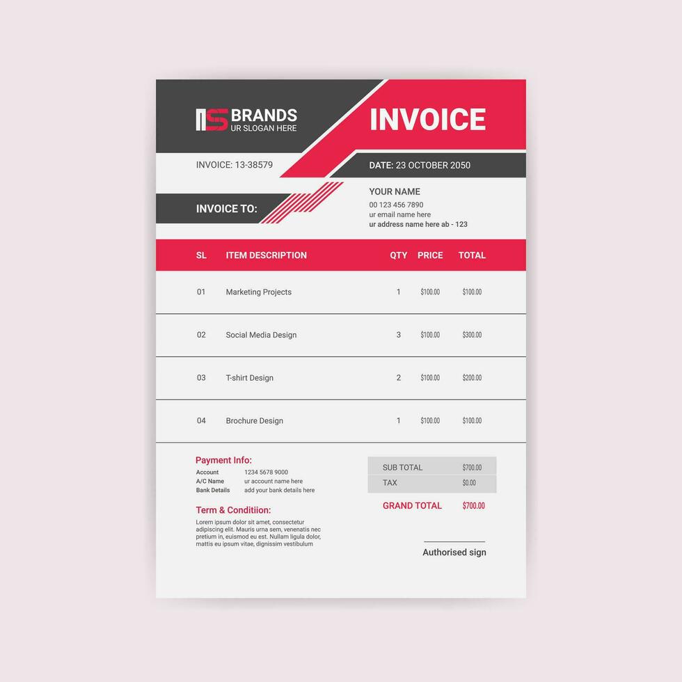 invoice template design vector