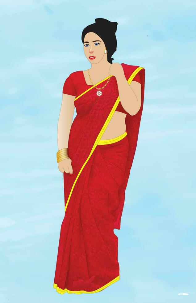 hermosa indio señoras que lleva convencional sari vector