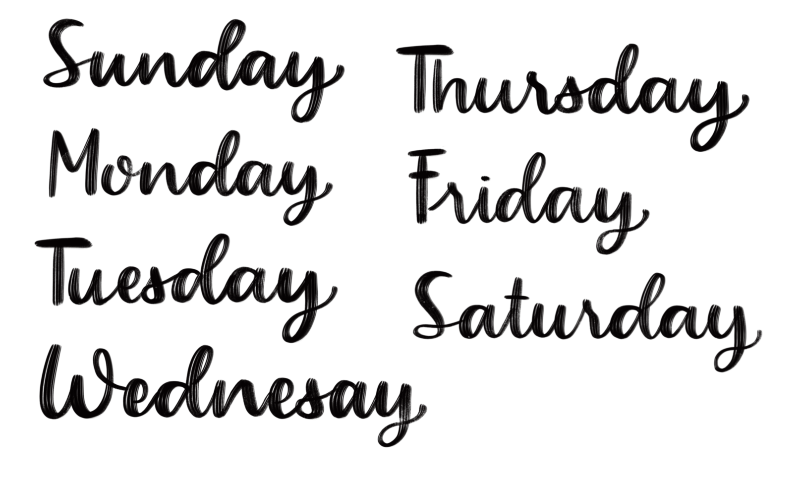 Name of 7 days isolated on transparent background png