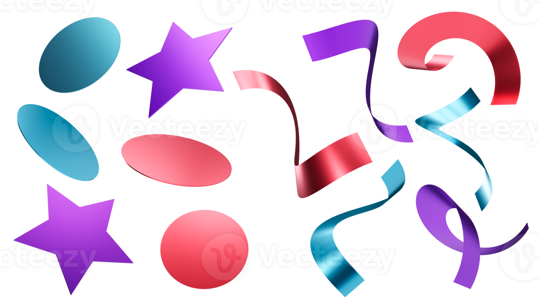 Colourful confetti on transparent background. Shiny particles, close up view. Party, Merry Christmas, Happy New year, Birthday decoration. Cut out confetti parts, sequins, stars and ribbons. 3D. png