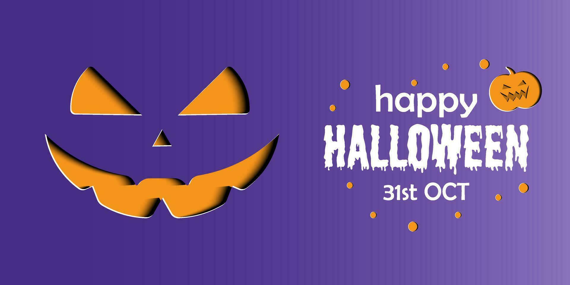 Happy Halloween banner or party invitation background in paper cut style. vector