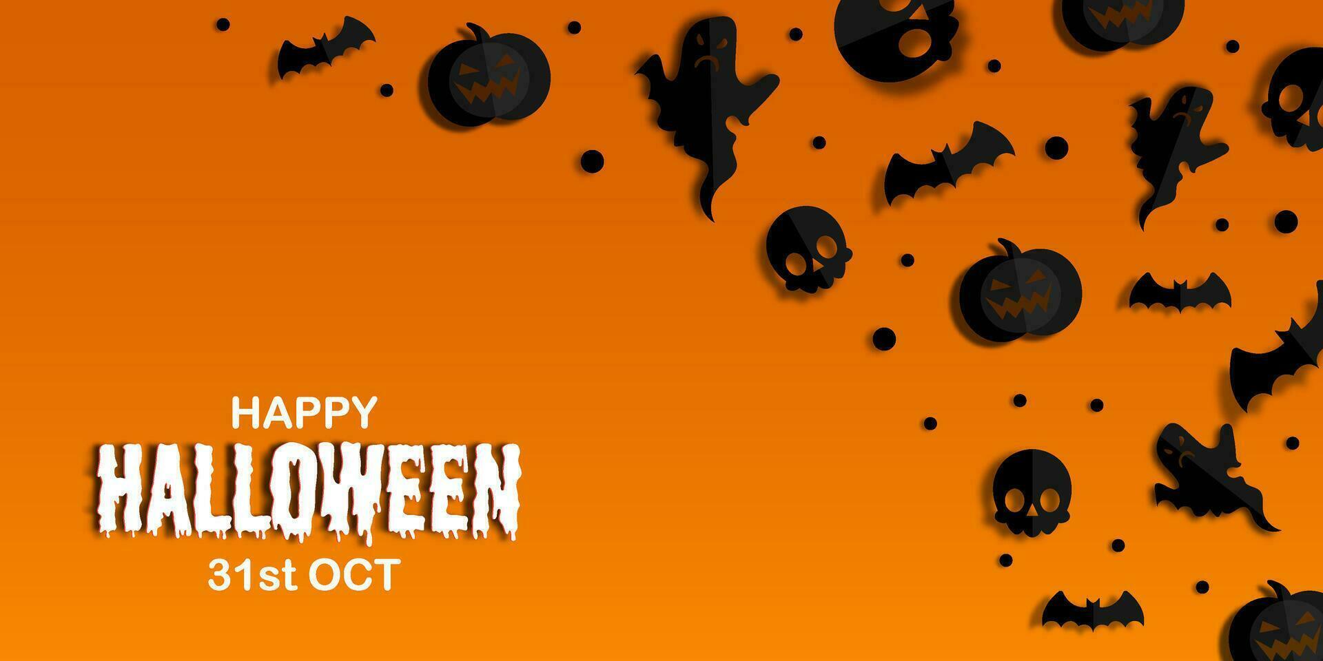 Happy Halloween banner or party invitation background in paper cut style. vector