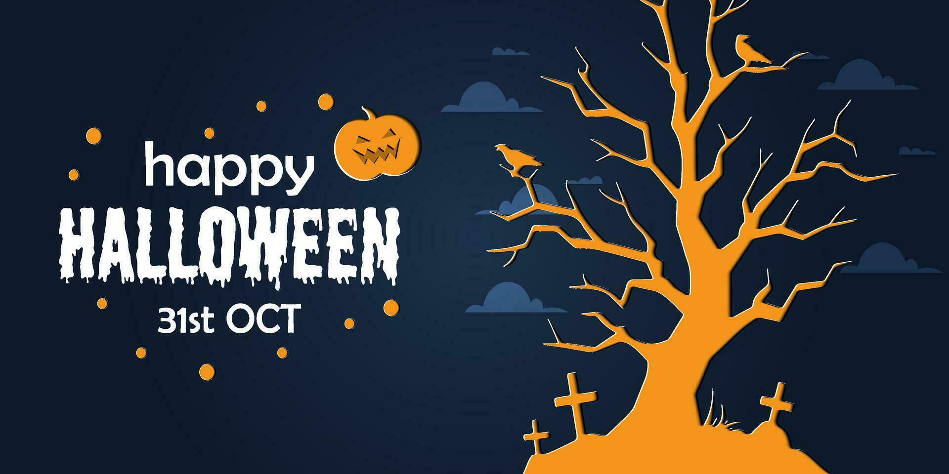 Happy Halloween banner or party invitation background in paper cut style. vector