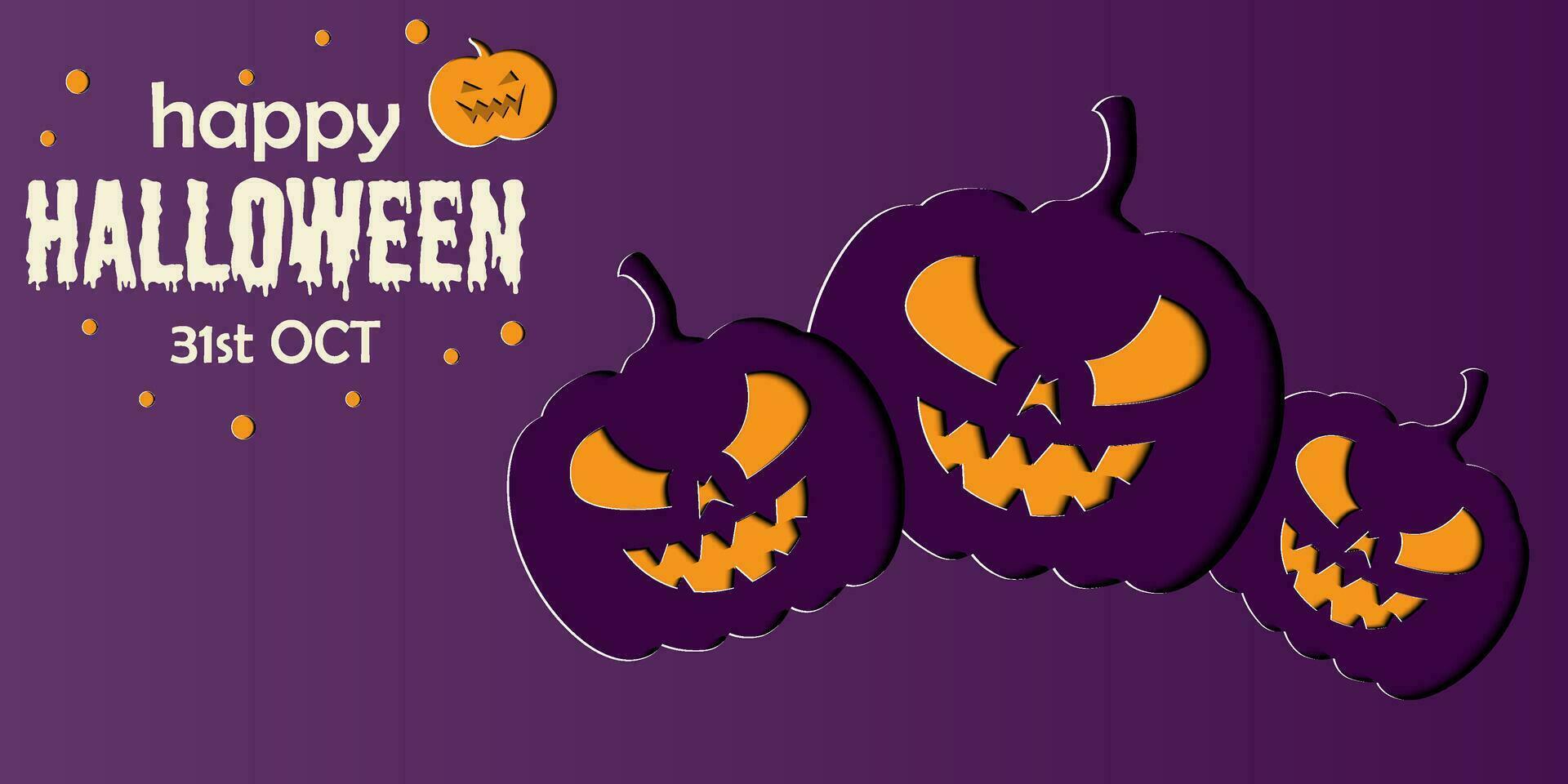 Happy Halloween banner or party invitation background in paper cut style. vector