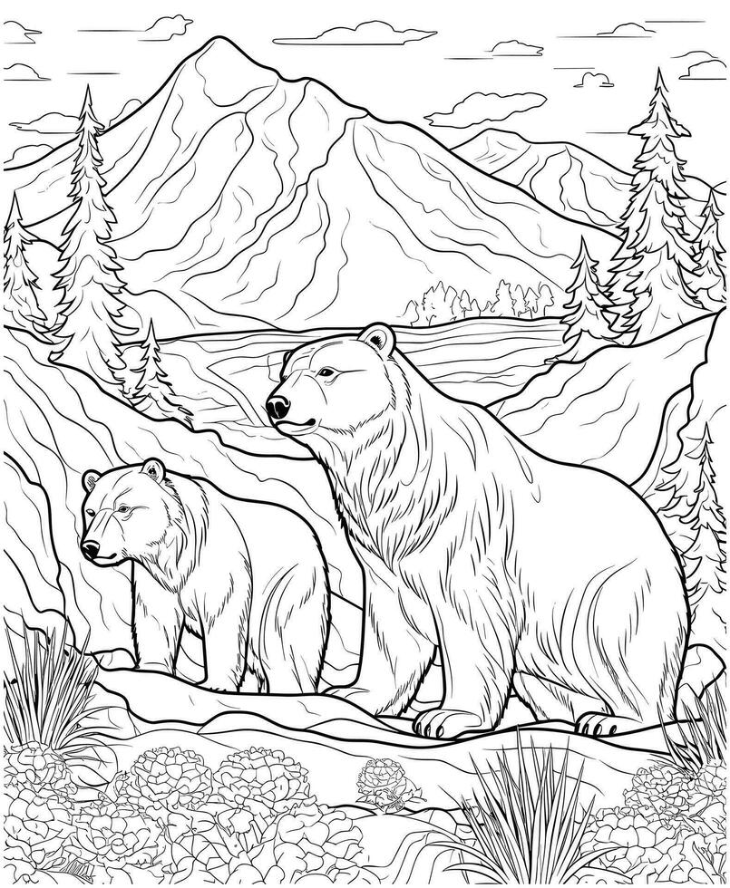 polar bear coloring pages for adults vector