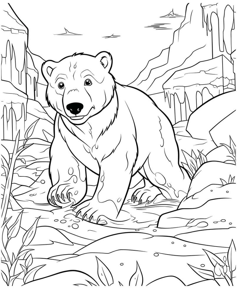 Polar bear ice mountain coloring page vector