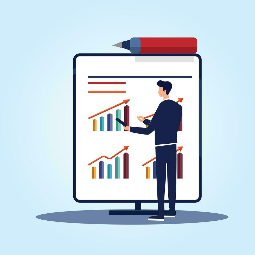 Business man presenting business growth financial data and marketing in a meating in graph chart. vector