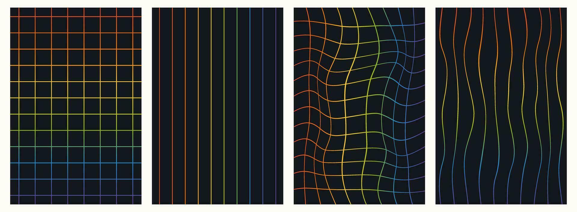 Set of rainbow colored grid backgrounds. vector