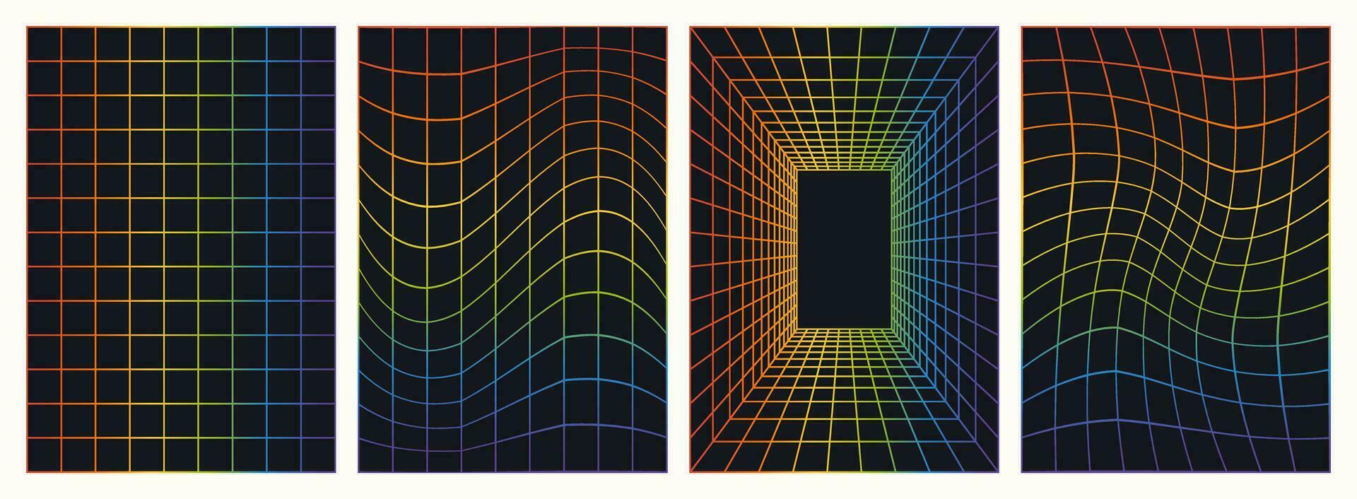 Set of rainbow colored grid backgrounds. vector