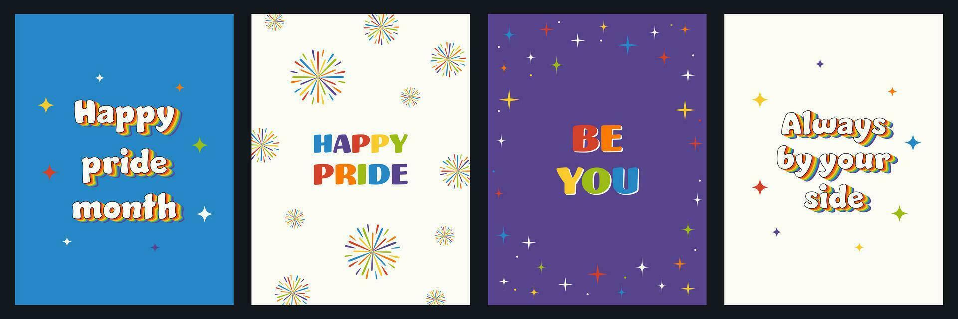 Happy Pride Month greeting cards set. vector
