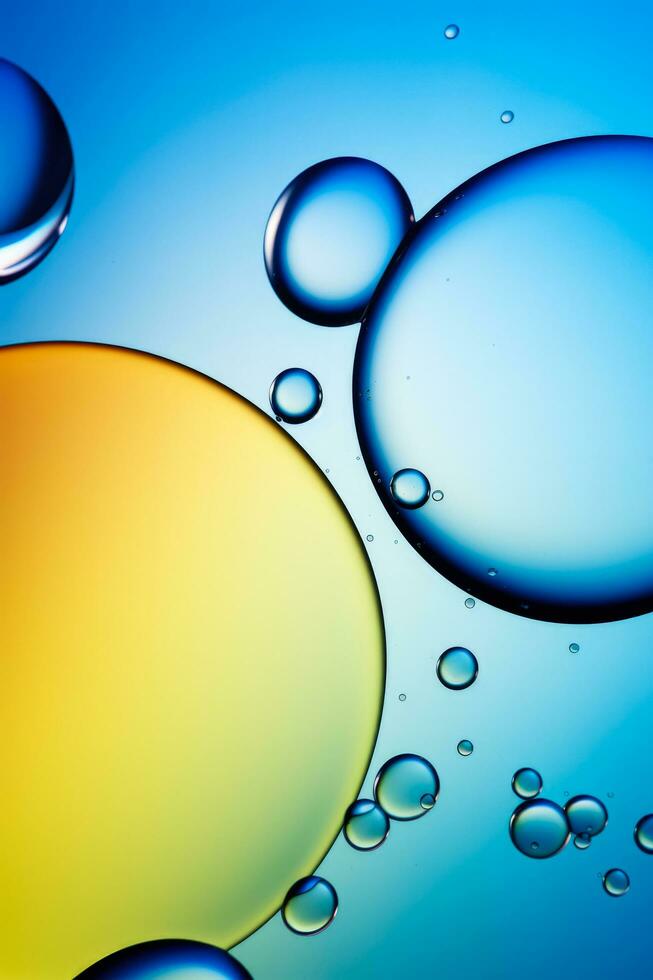 Abstract oil droplets on water surface background with empty space for text photo