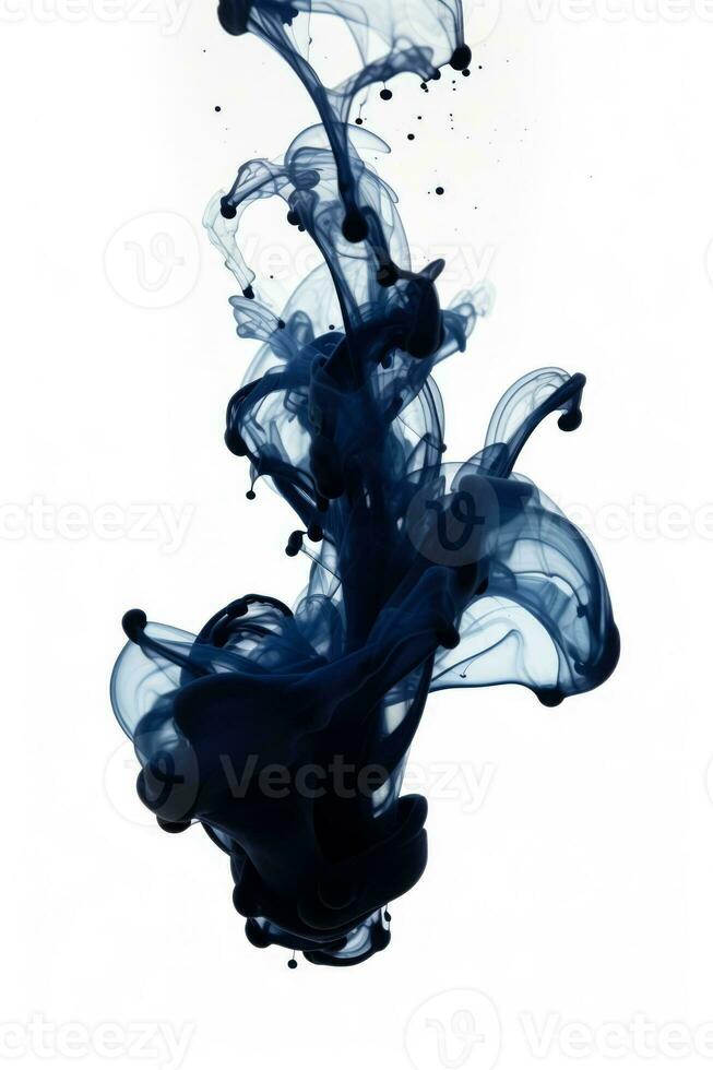 Ink splash creating an artistic pattern in water isolated on a white background photo