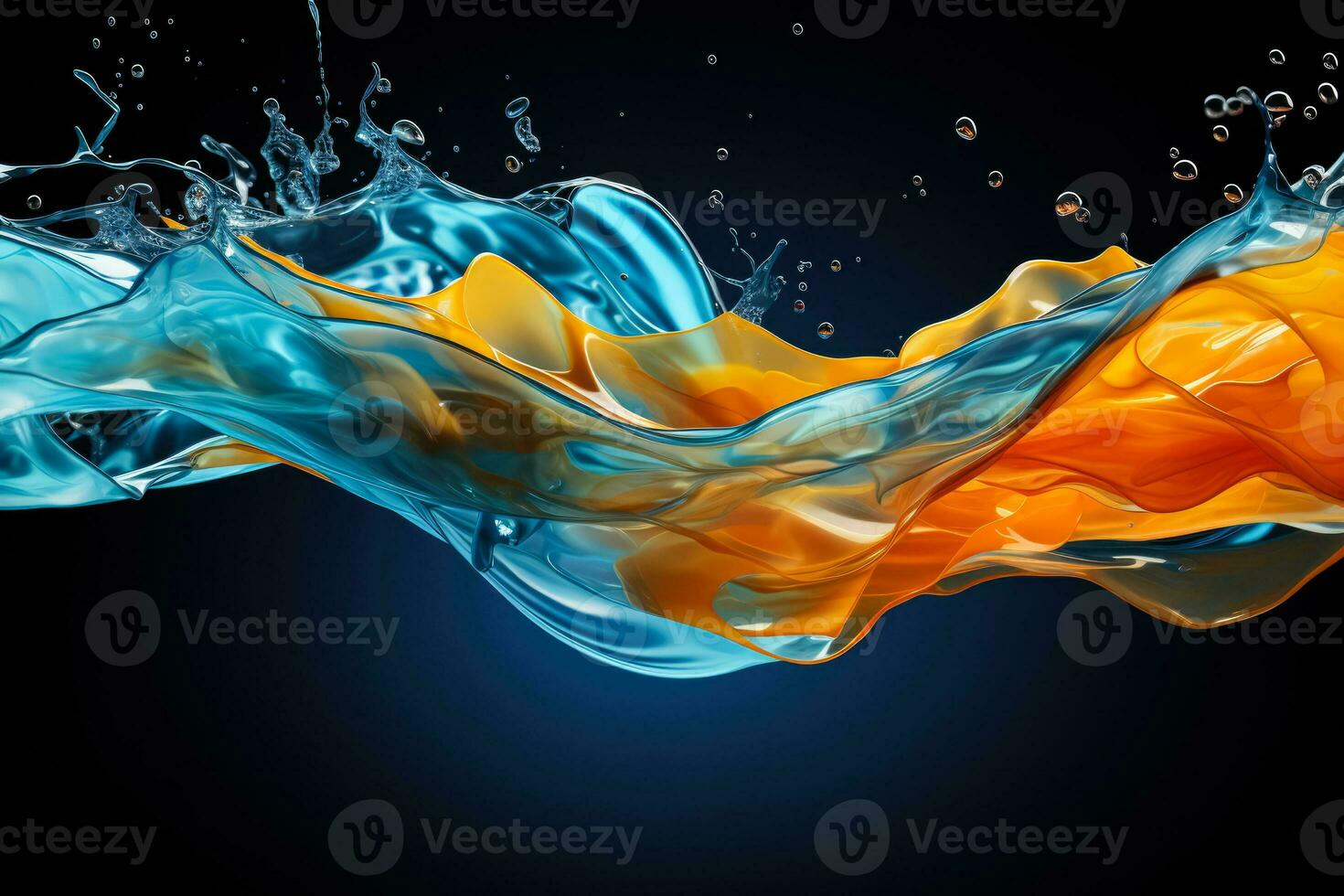 Vibrant paint splashes merging in water isolated on a white background photo
