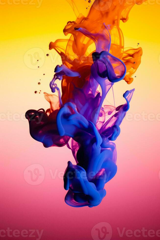 Ink splash dispersing in water creating abstract shapes isolated on a gradient background photo