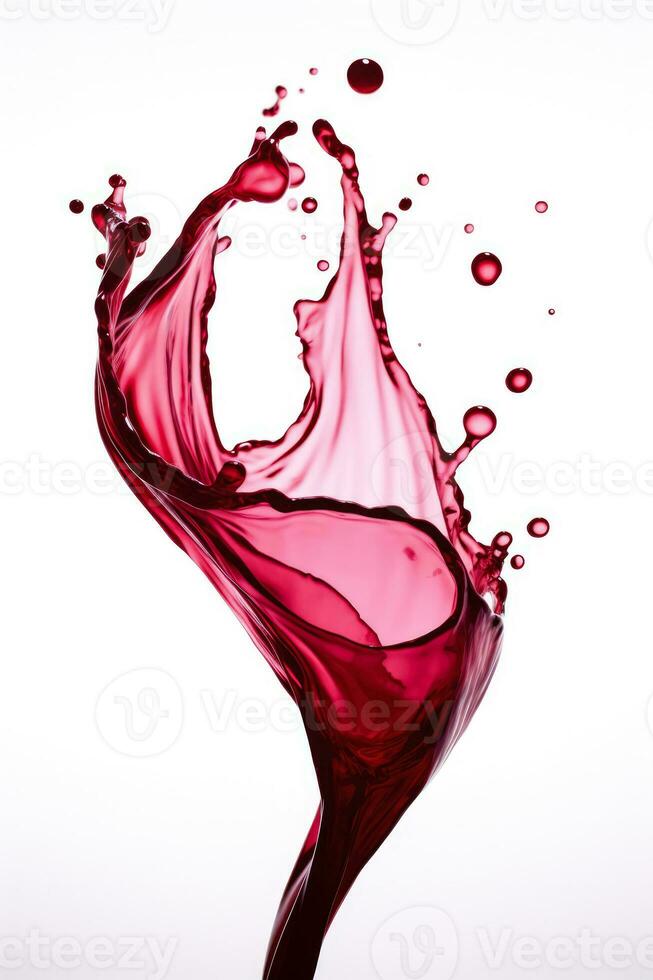 Red wine pouring with dynamic splash isolated on a white background photo