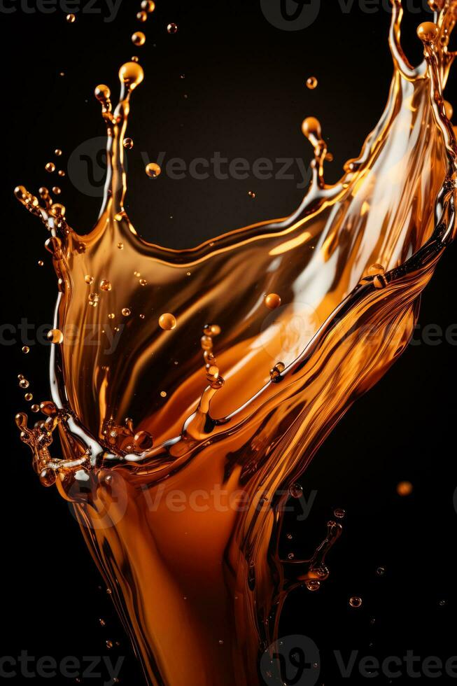 Coffee pour creating a dynamic splash isolated on a gradient background photo