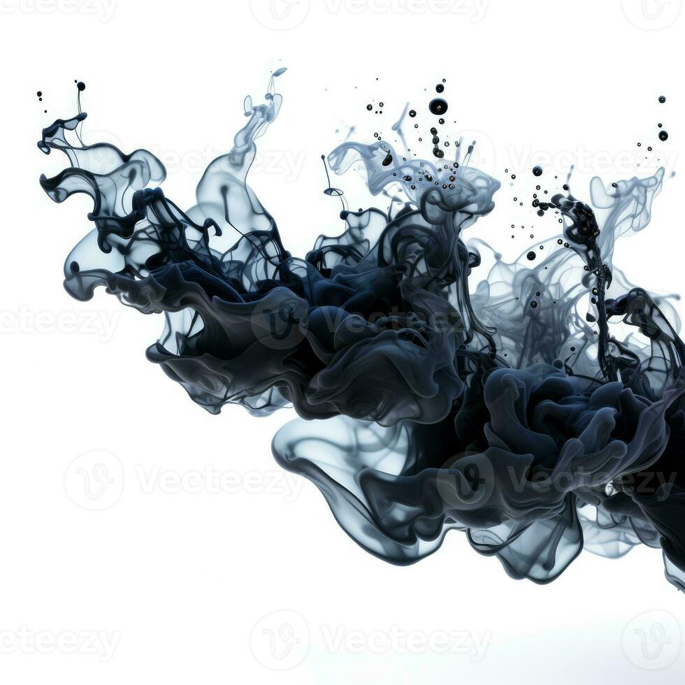 Ink splash creating an artistic pattern in water isolated on a white background photo