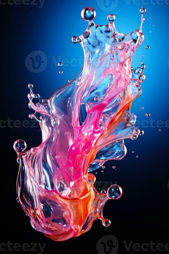 Soap bubble burst with liquid splash captured isolated on a gradient background photo