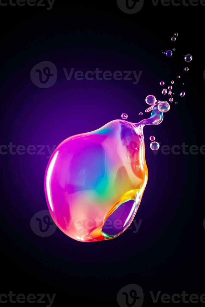 Soap bubble burst with liquid splash captured isolated on a gradient background photo