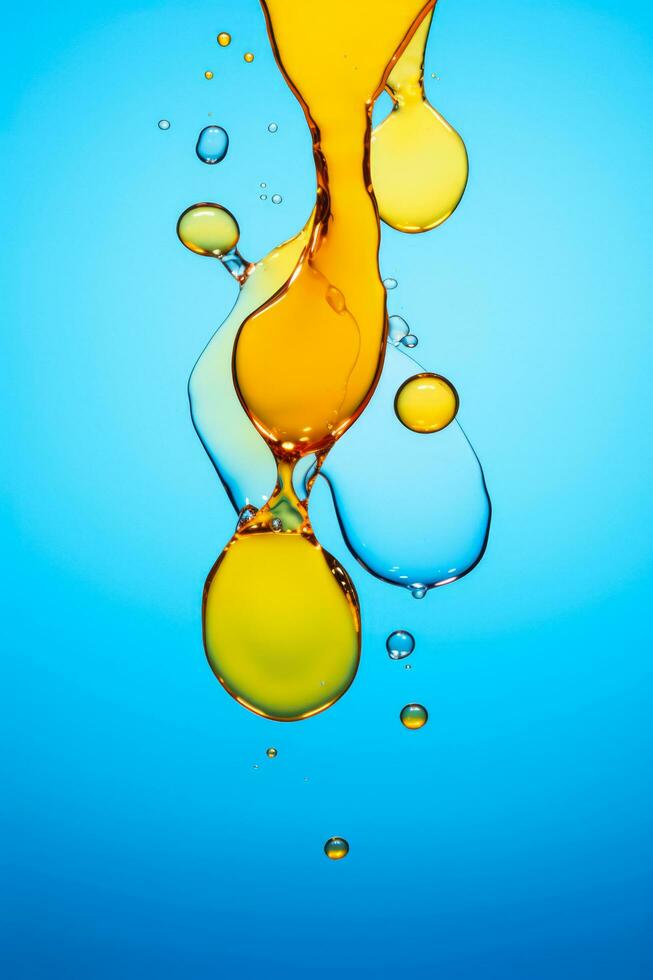 Abstract oil droplets floating on water isolated on a gradient background photo