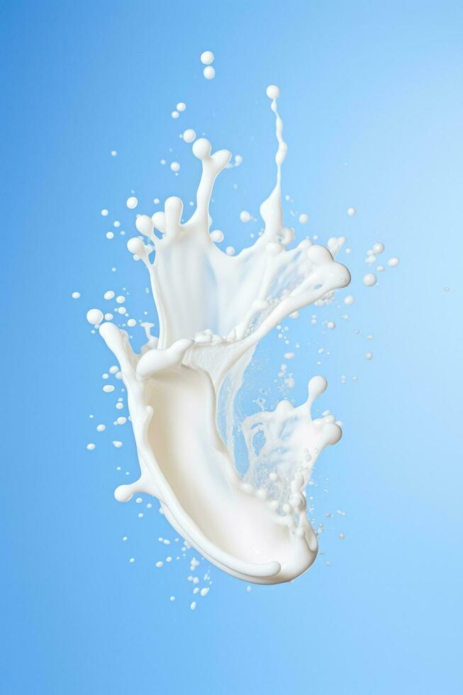 Dynamic milk splash frozen in motion isolated on a gradient background photo