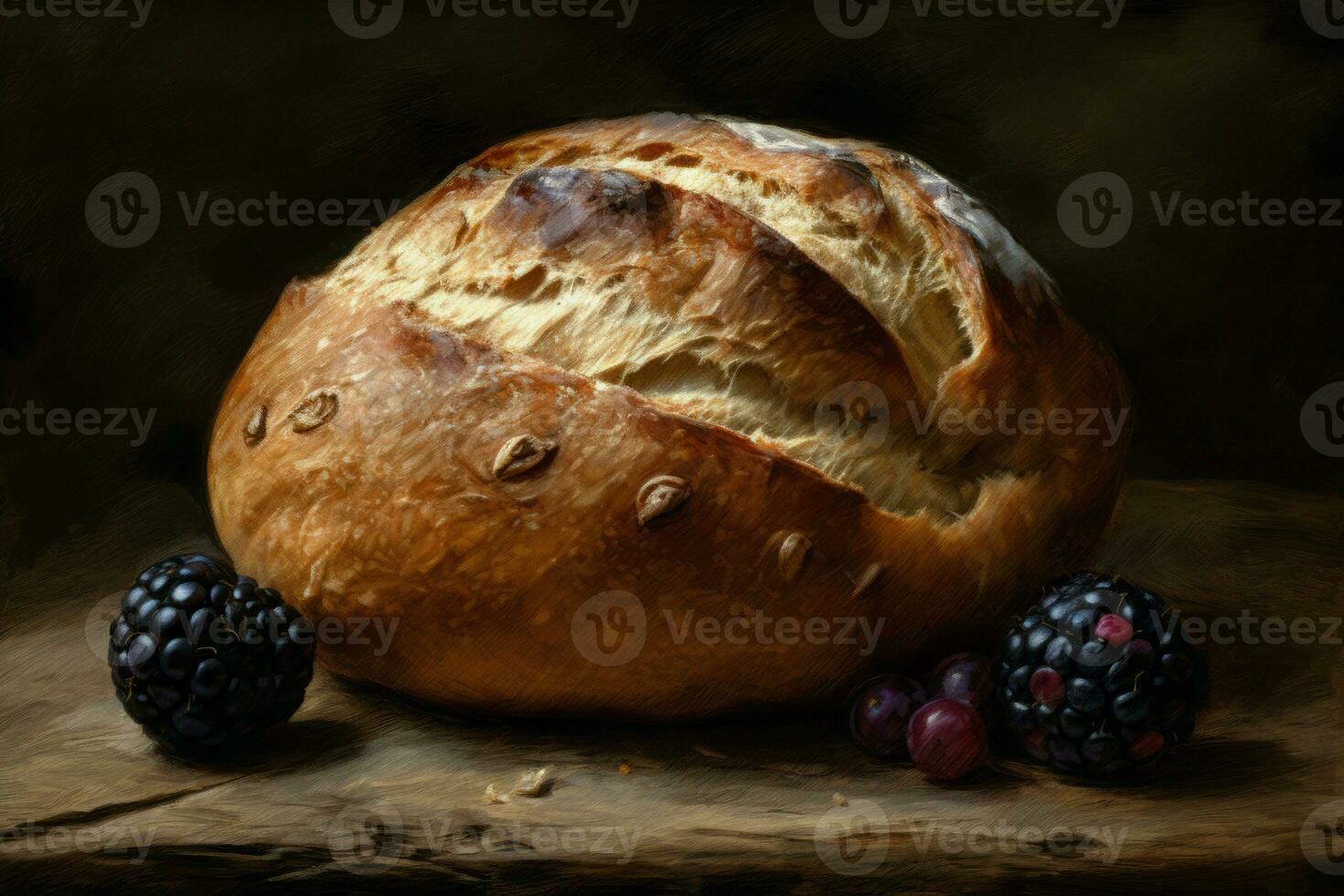 Rustic bread berries. Generate Ai photo