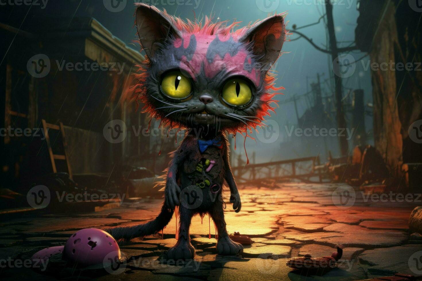 Zombie cat cartoon. Generate Ai photo