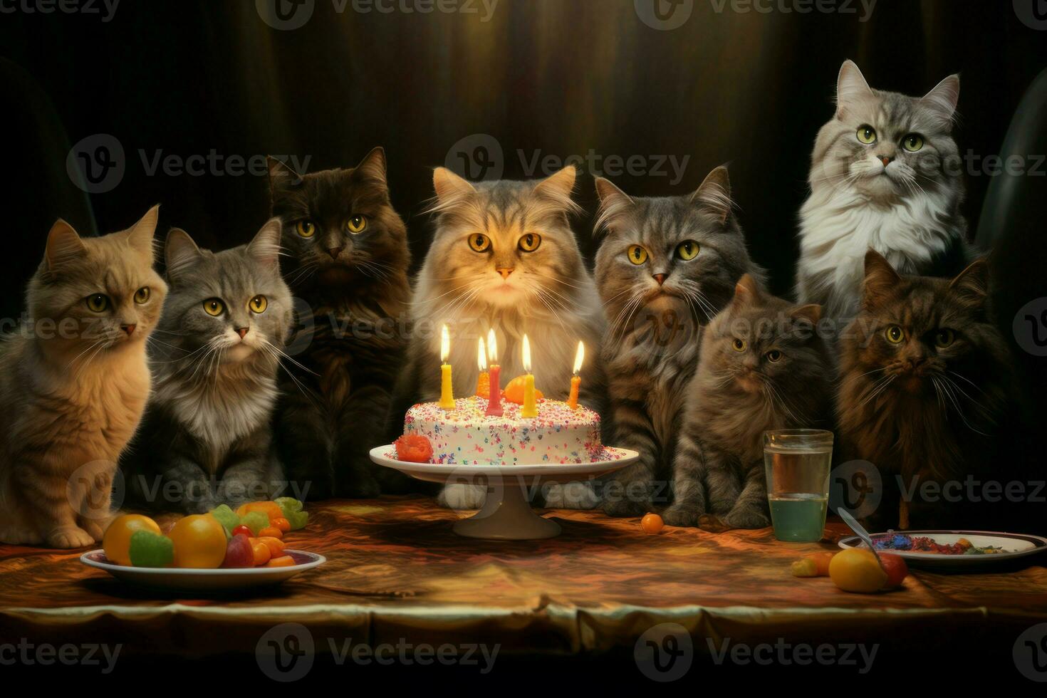 Delightful Cat birthday. Generate Ai photo