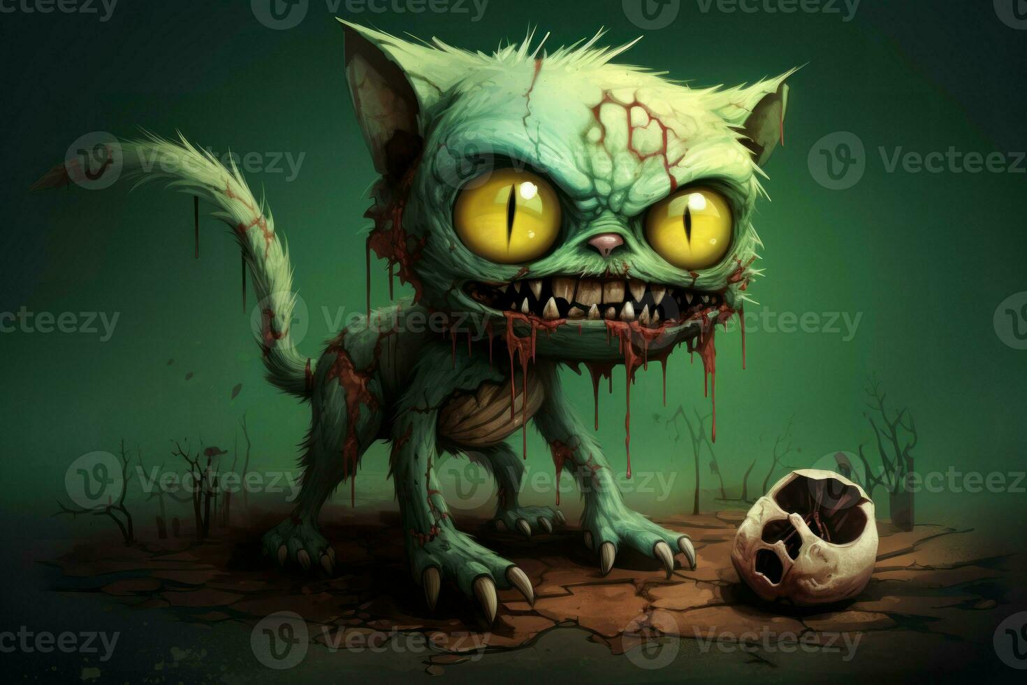 New Zombie cat cartoon. Generate Ai photo