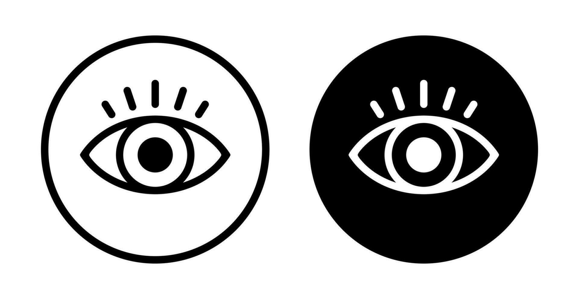 Eye icon vector in black circle. View, watch sign symbol