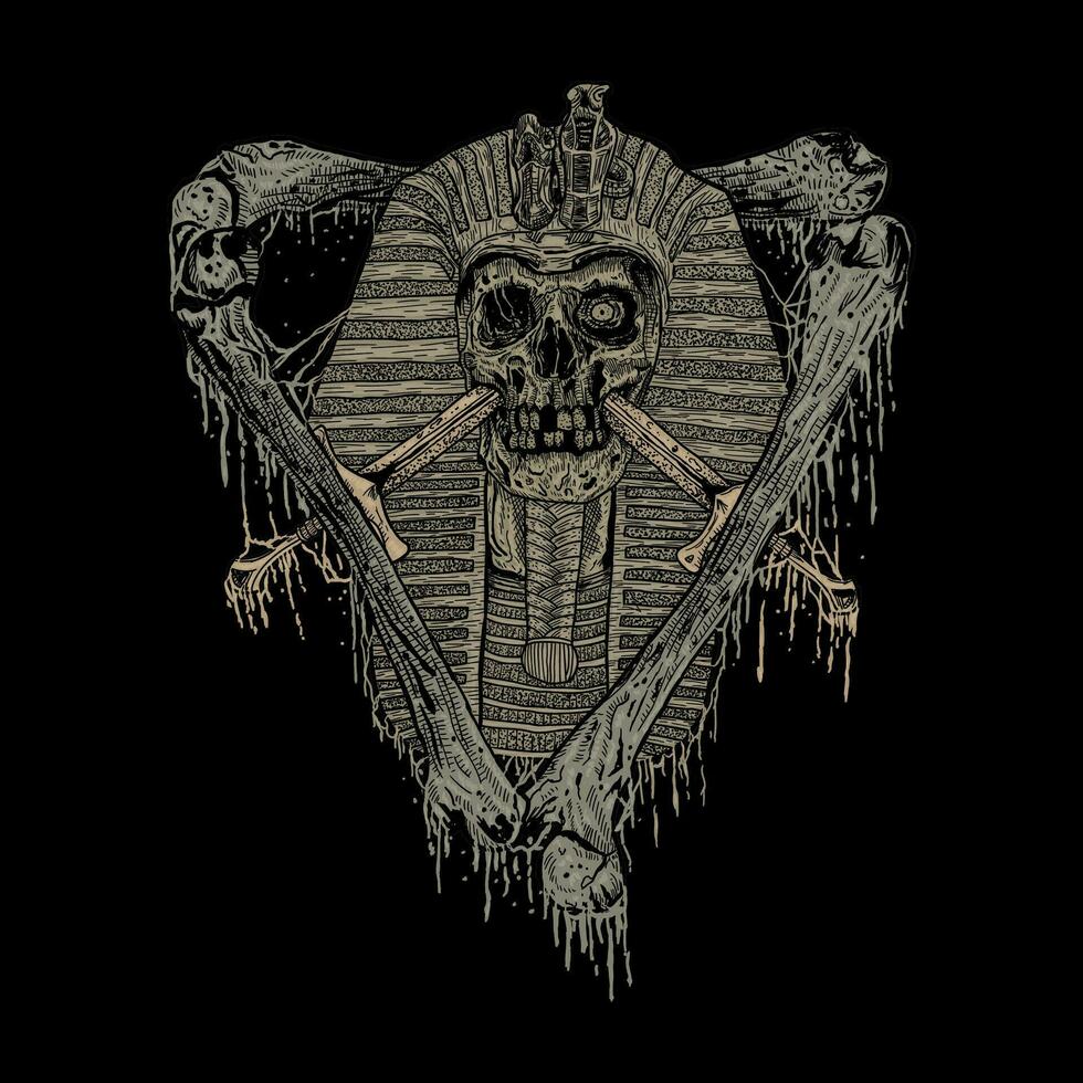 ink skull mummy death metal illustration. illustration for t-shirts, dark art, horror art vector