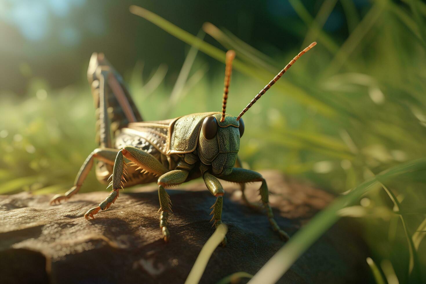 Grasshopper in the forest AI Generated photo