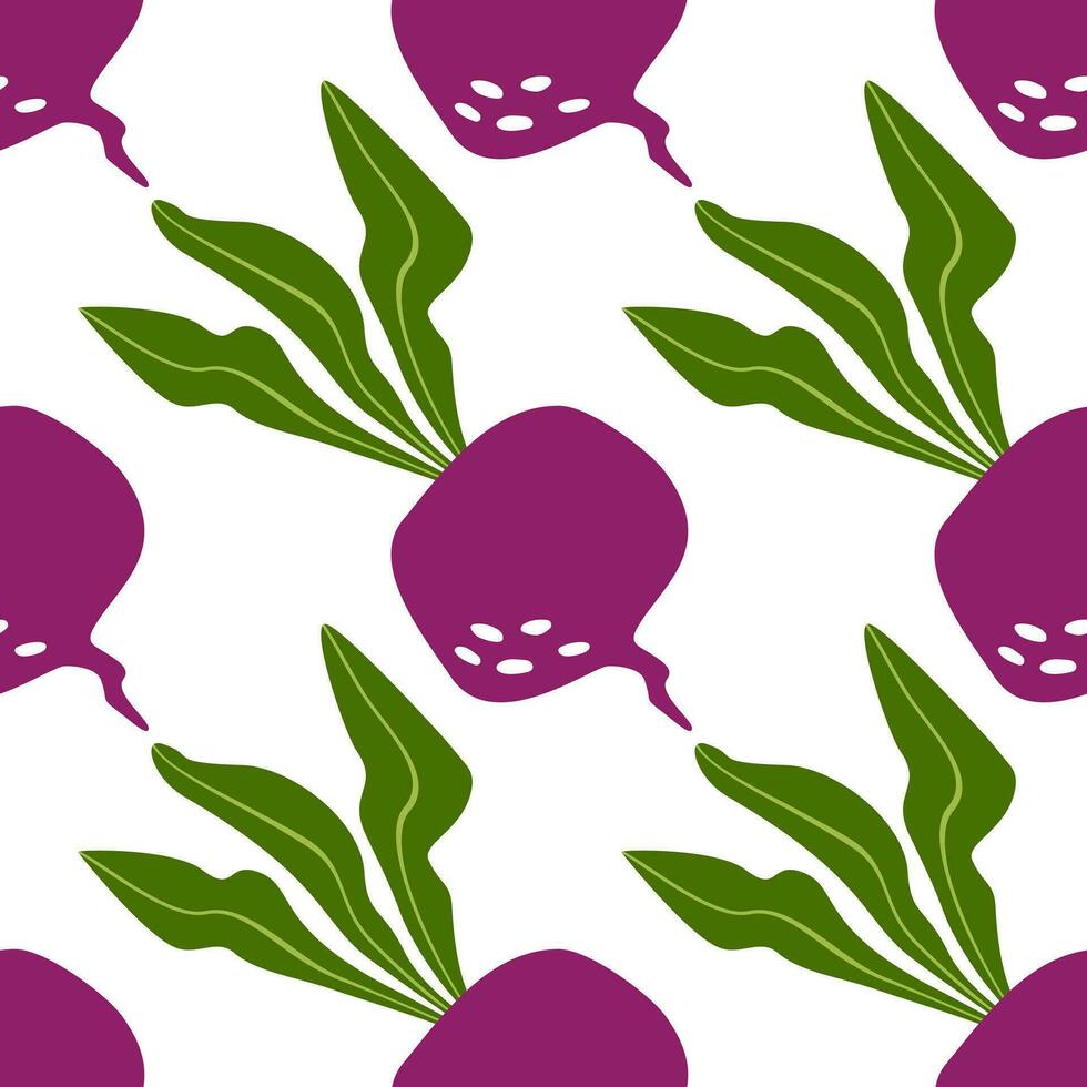 Cartoon seamless pattern with colorful beets. Texture for textiles, packaging, wallpapers. Vector illustration isolated on white background.