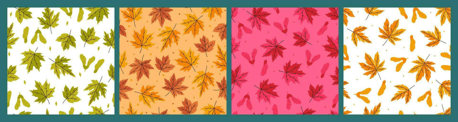 conjunto de sin costura patrones con otoño arce hojas y semillas vector gráficos.