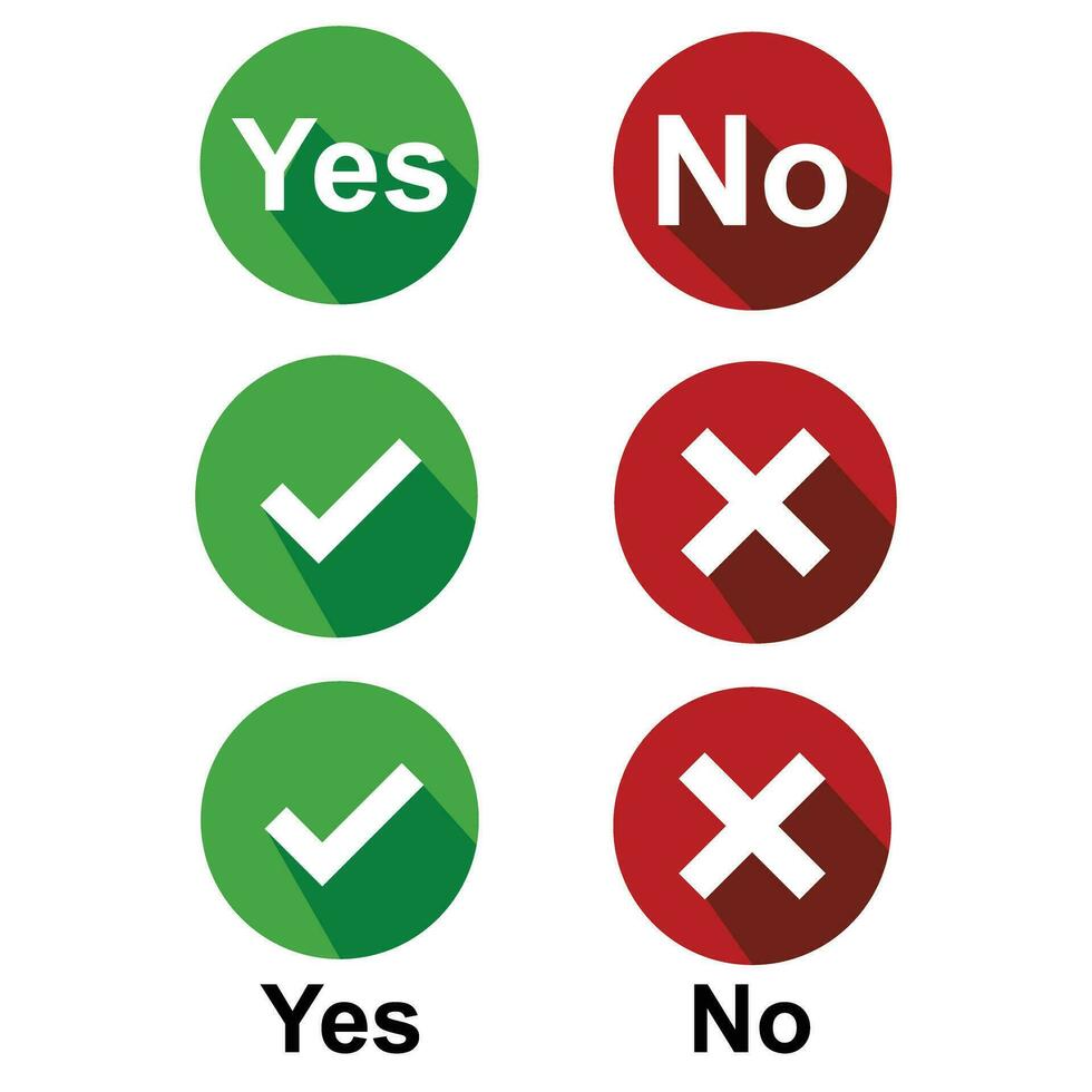 Set of Do and Don't, yes or no vector illustration button choice. Suitable for elements of advice info graphic information or tips. Check mark and cross mark icon.