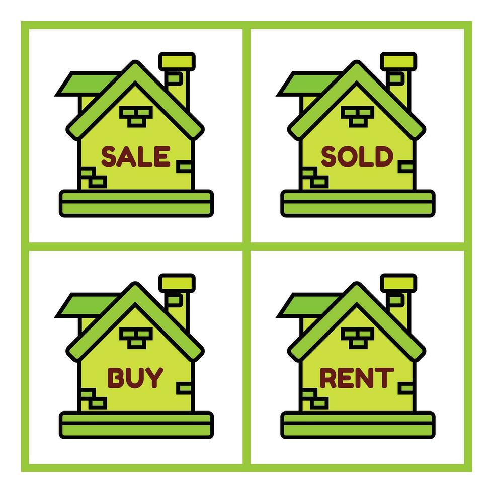 Set of vector icons for real estate, rent, buy. Set of vector icons for real estate. House icon in flat design