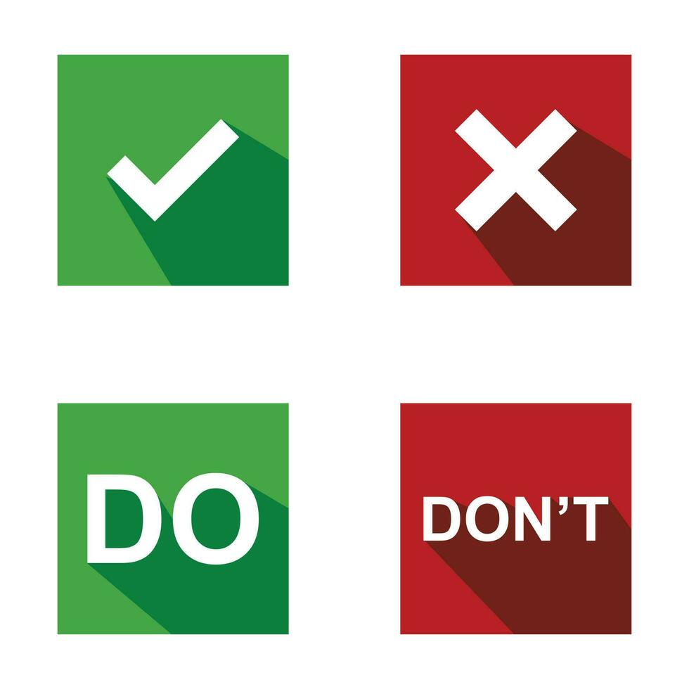 Set of Do and Don't vector illustration button choice. Suitable for elements of advice info graphic information or tips. Check mark and cross mark icon.