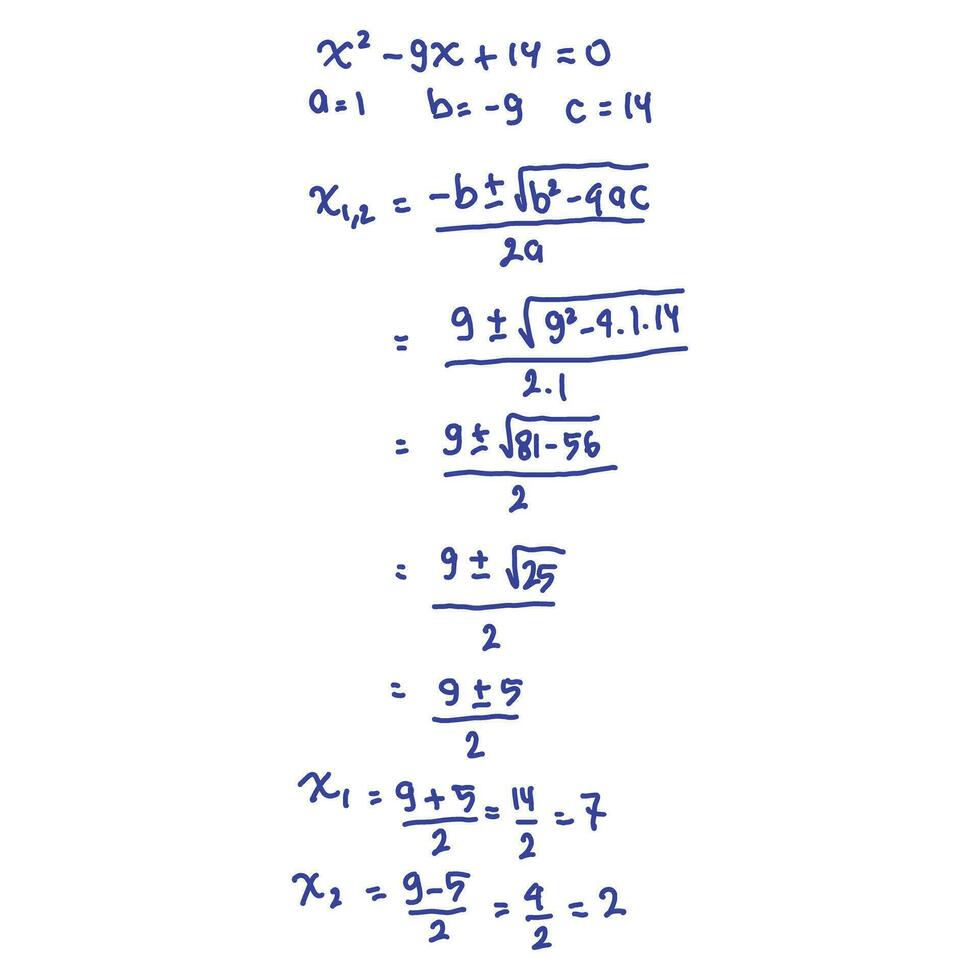 Vector illustration of mathematical formulas on a white background. Vector illustration. solve quadratic equations with the abc formula