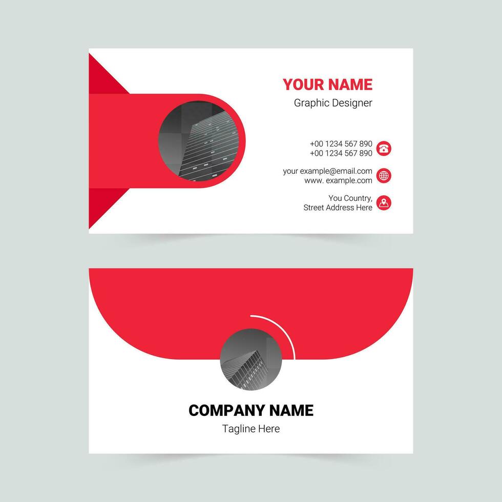 Red minimalist marketing company business card template vector