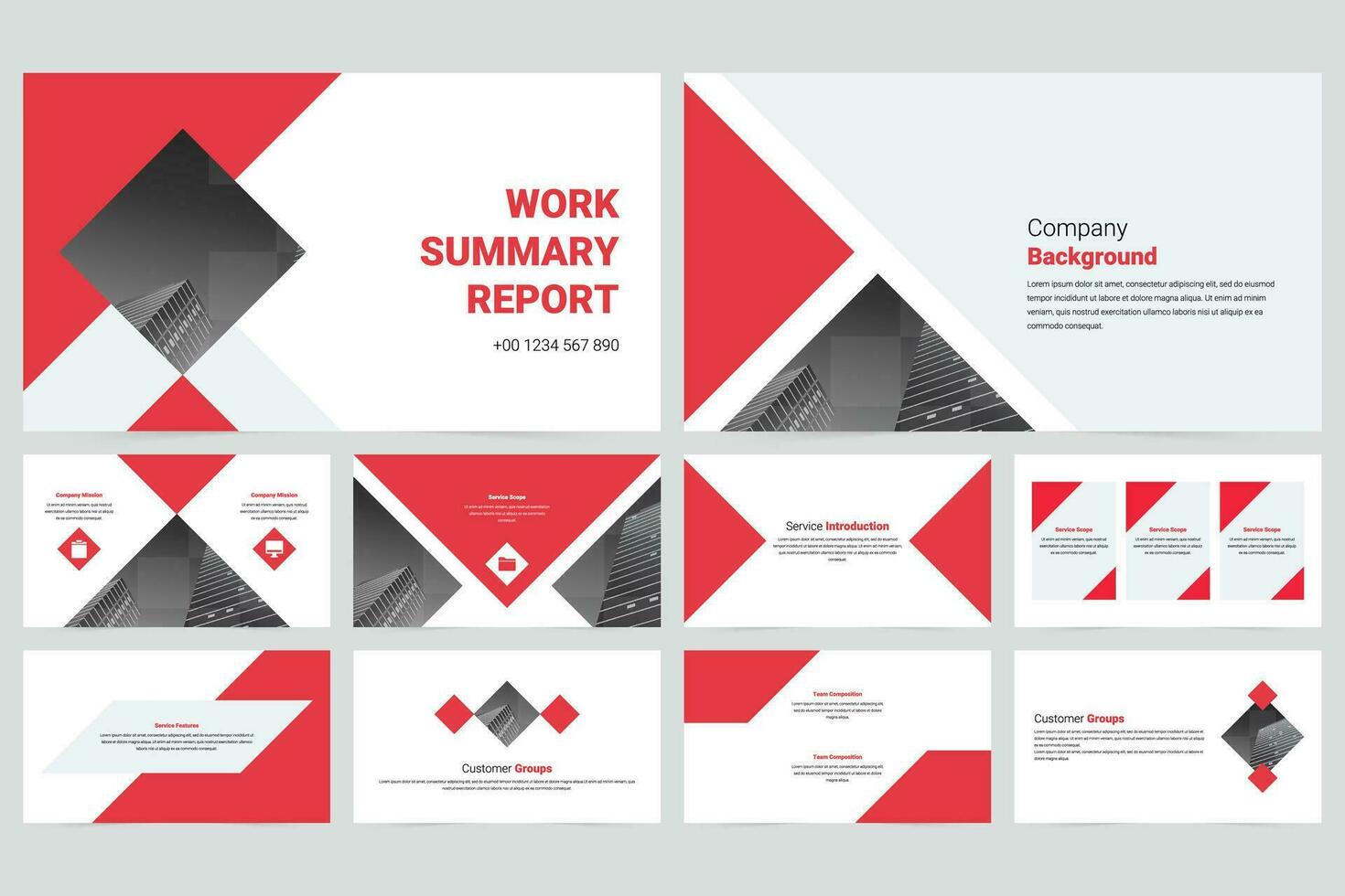 Red modern geometric company generic slide presentation template vector