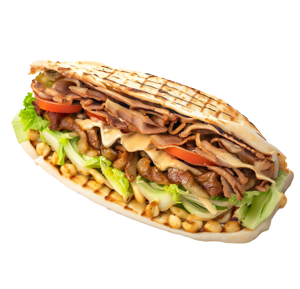 poulet Viande et des légumes kebab. tortilla Viande. ai généré png