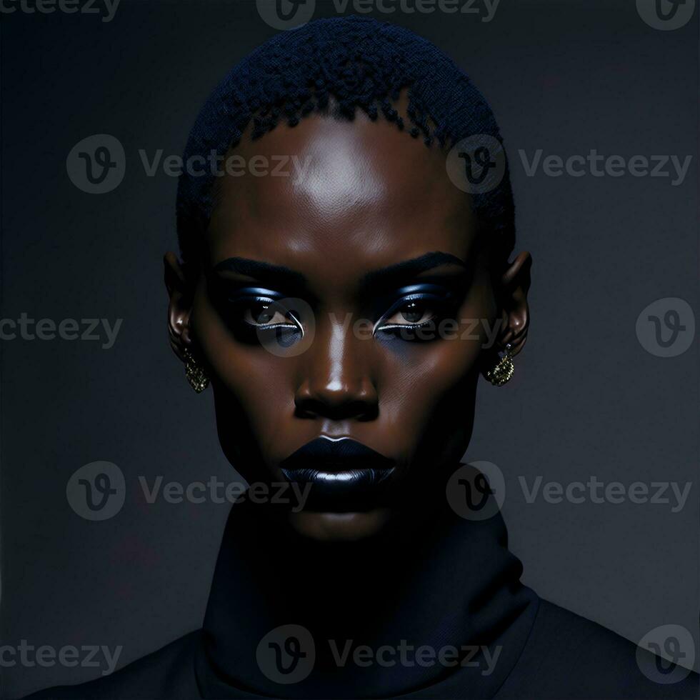 Illustration of a girl in a fashionable suit. Beautiful modern image of a woman. Character design for game and design projects. Generative AI. photo