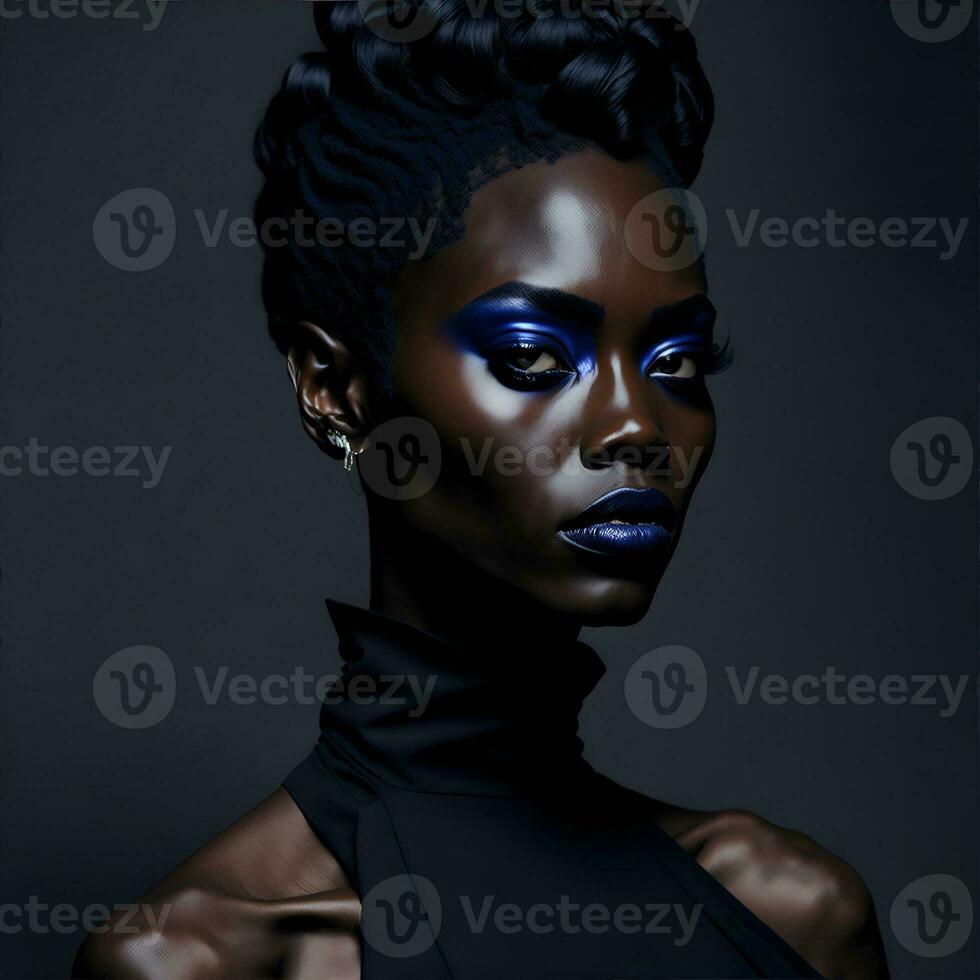 Illustration of a girl in a fashionable suit. Beautiful modern image of a woman. Character design for game and design projects. Generative AI. photo