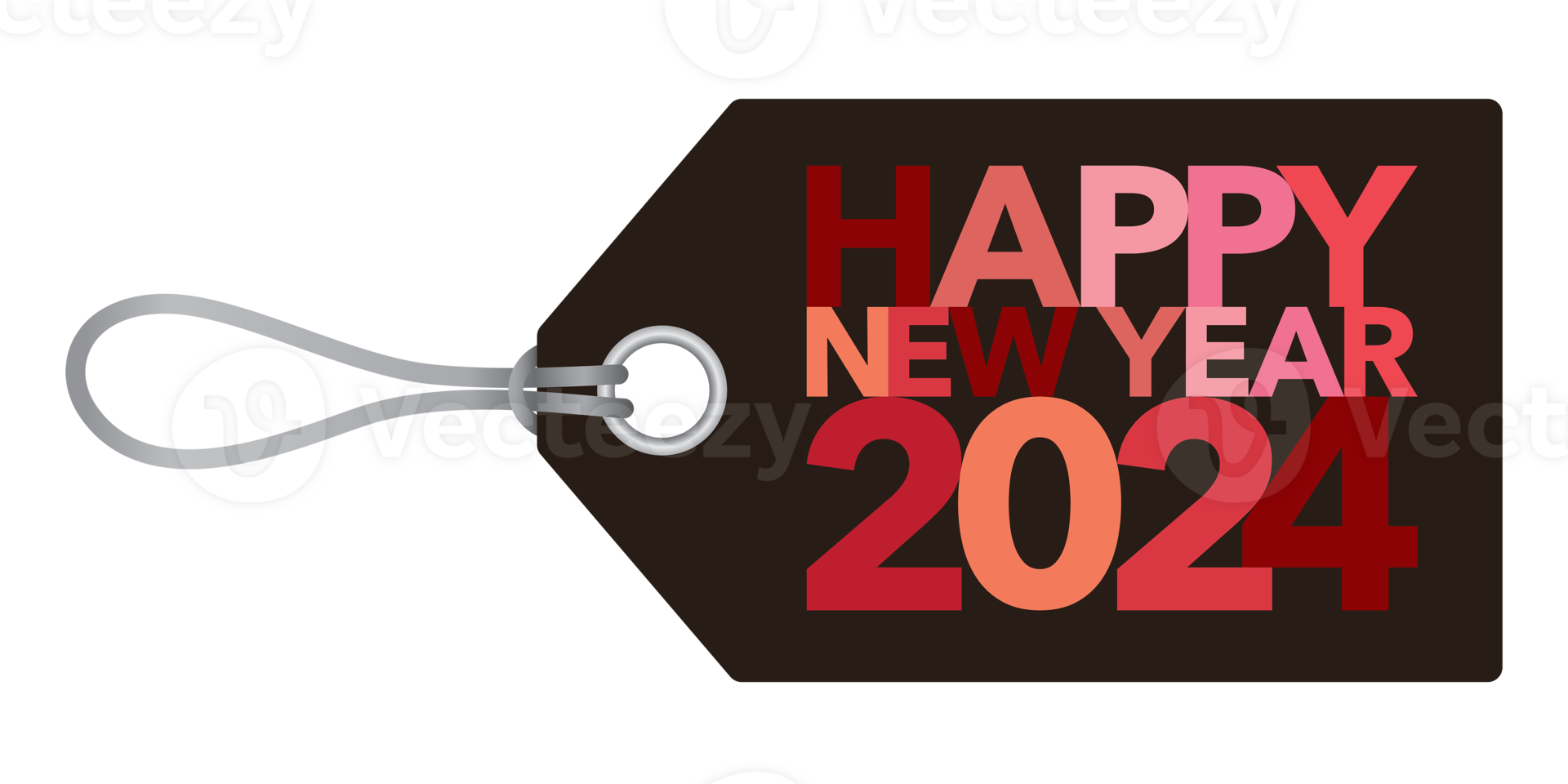 Colorful Happy New Year 2024 calligraphy on tag flat design illustration. png