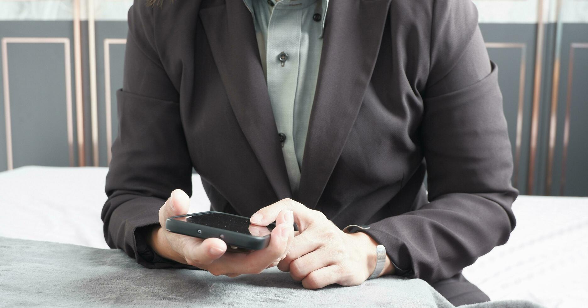 Business woman working with mobile phone, suitable for making infographics photo