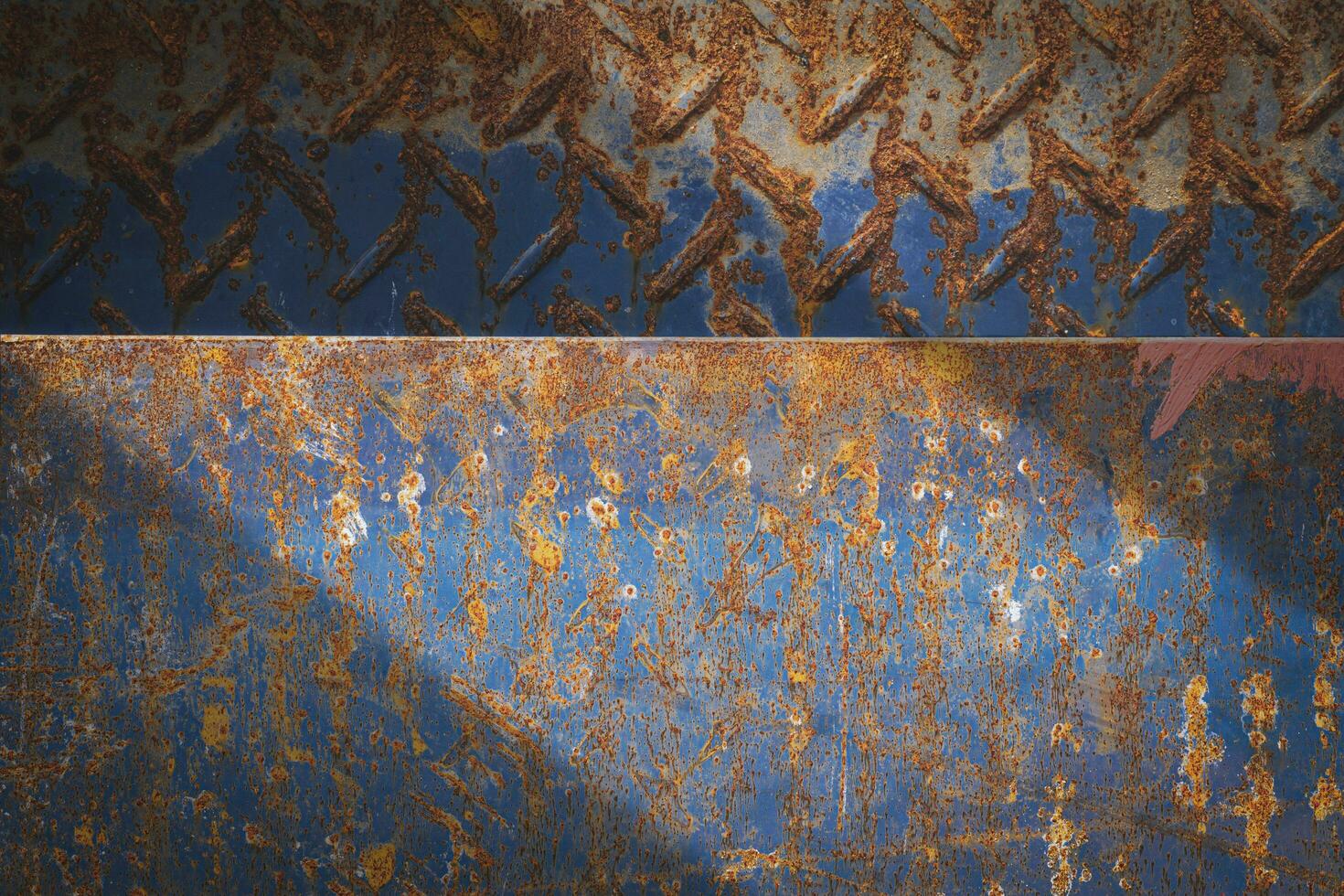 Sunlight and shadow on surface of the old 2 checkered steel plates, grunge construction material background photo