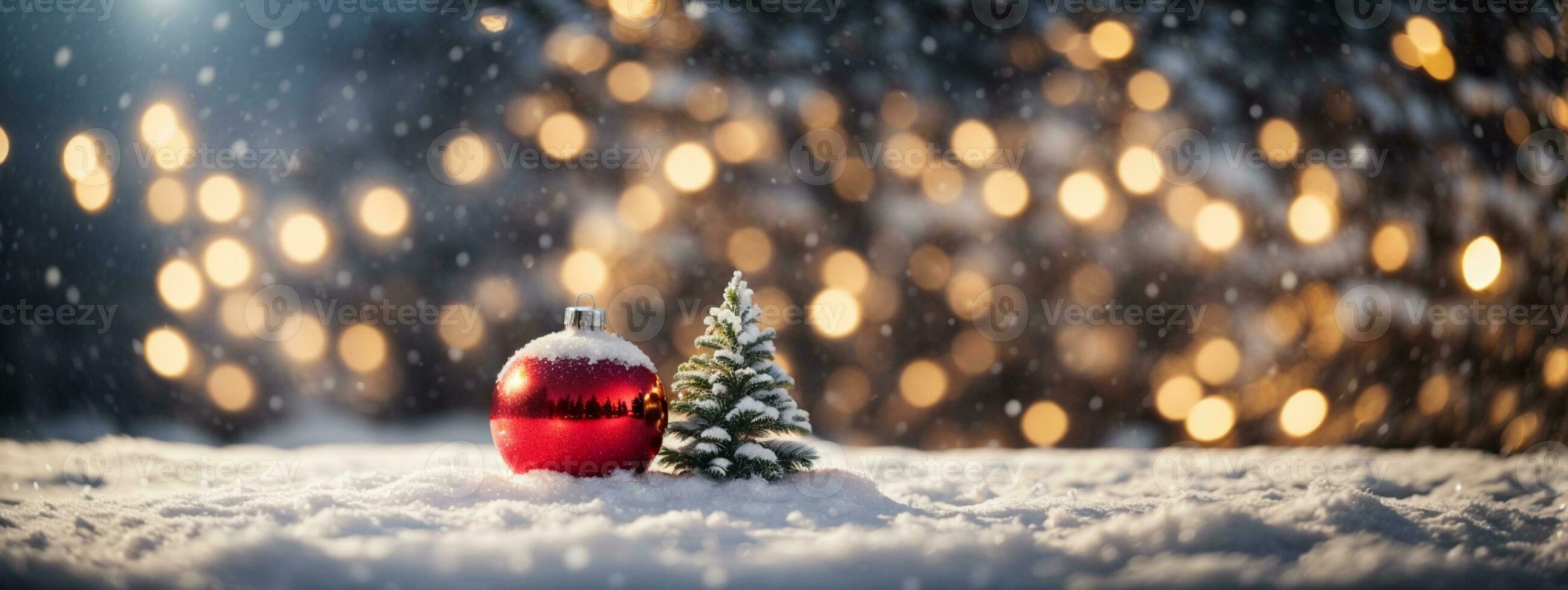 Navidad invierno antecedentes con nieve y borroso bokeh.feliz Navidad y contento nuevo año saludo tarjeta con espacio de copia. ai generado foto