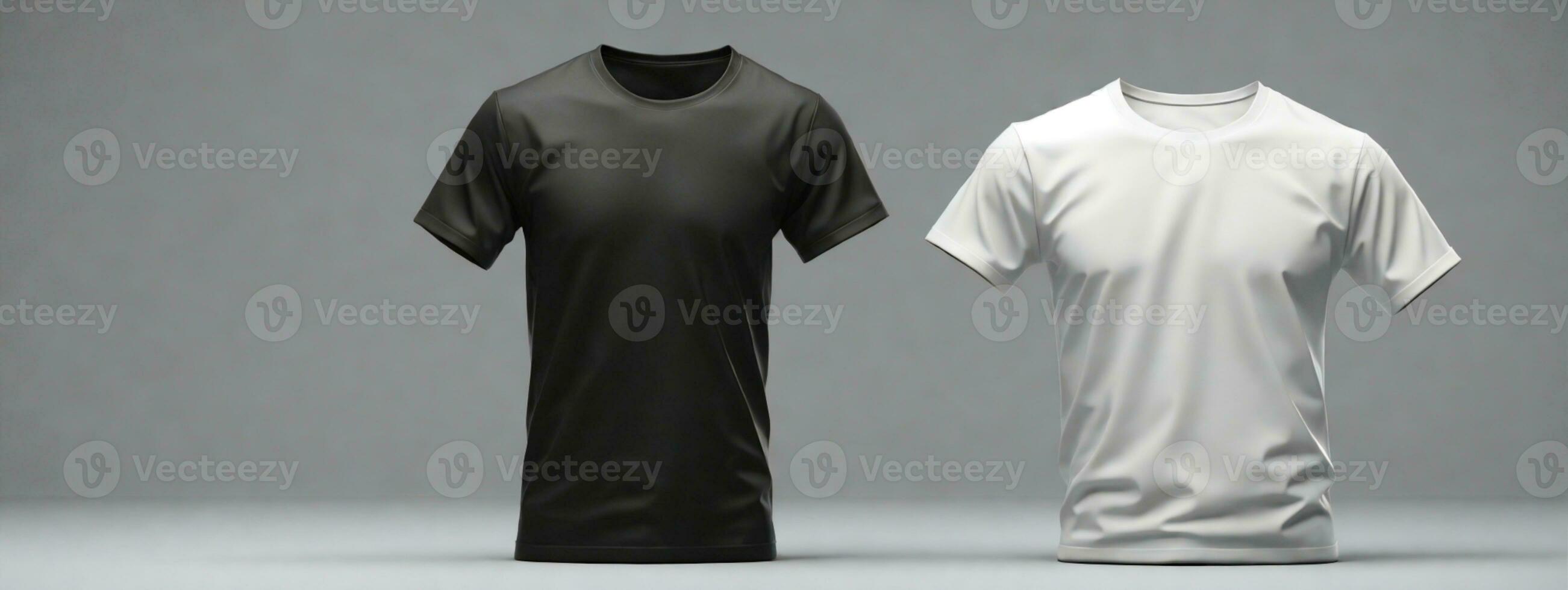 Blank T Shirt color black template front and back view on white background. AI generated photo