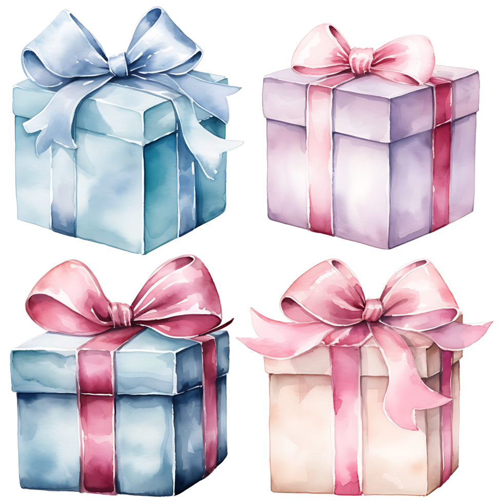 Gift boxes Watercolor transparent background AI Generative png